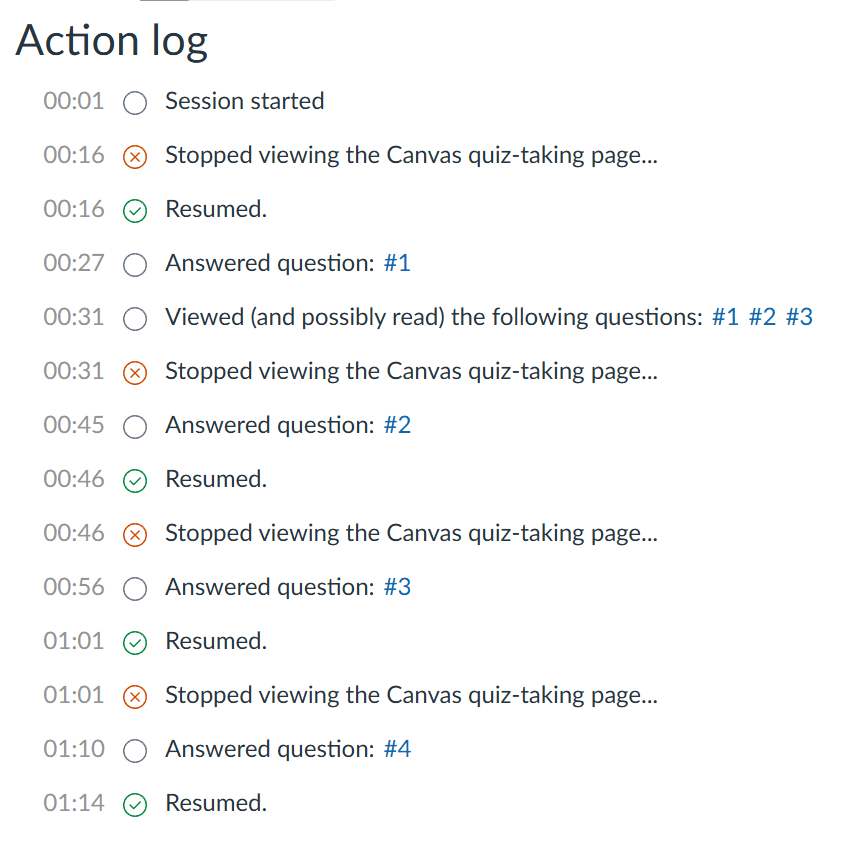 Canvas action log showing extension activity detected